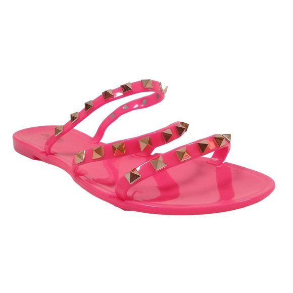Charlotte Russe Women's NEW Pink Gold Studded Jelly Slip-On Flat Strap Sandal 7 - Picture 5 of 12
